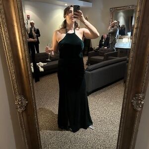 Bridesmaid Fallon Velvet Dress from Revelry, Emerald 613, size 14